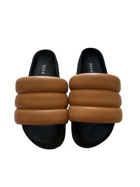 ROAM Puffy Slides in Cognac Vegan Leather - Size 7
